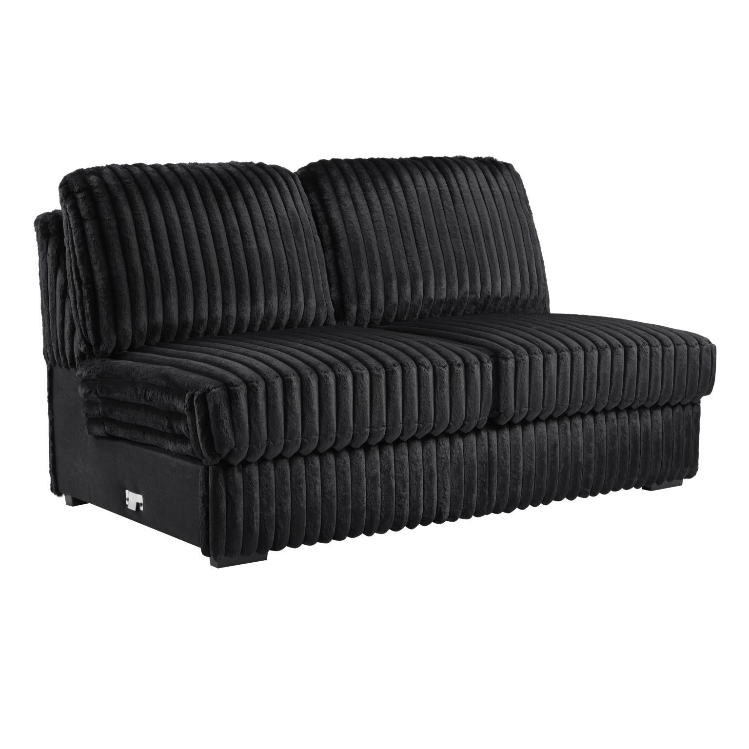 U259 - Corduroy Power Reclining 4 Piece Sectional With 2 Wireless Charger - Black - Stylish Home Furniture
