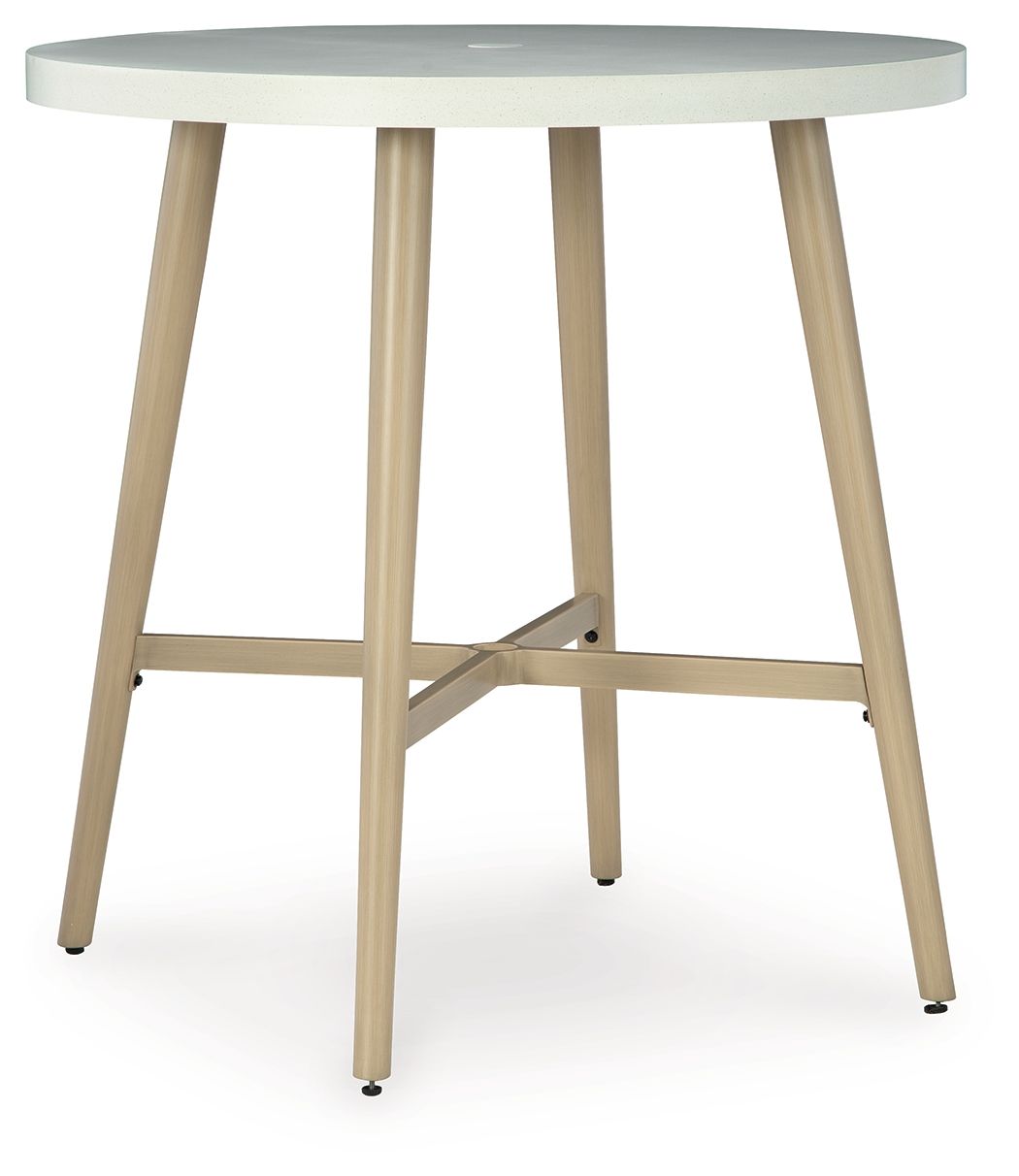 Seton Creek - Round Bar Table With Umbrella Option - Beige - Stylish Home Furniture