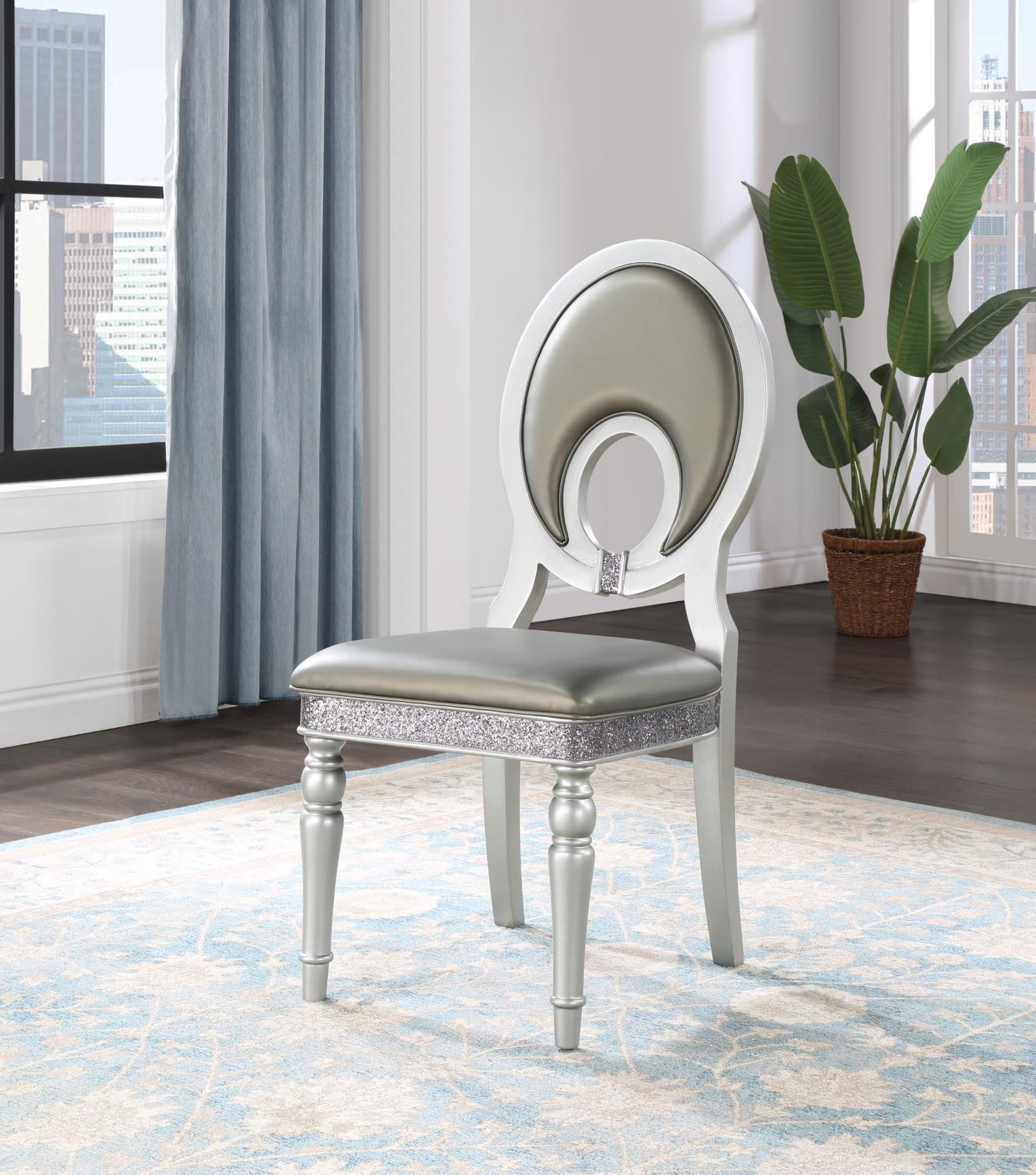 D107 - Round Back Side Chair (Set of 2) - Shimmer Silver - Stylish Home Furniture