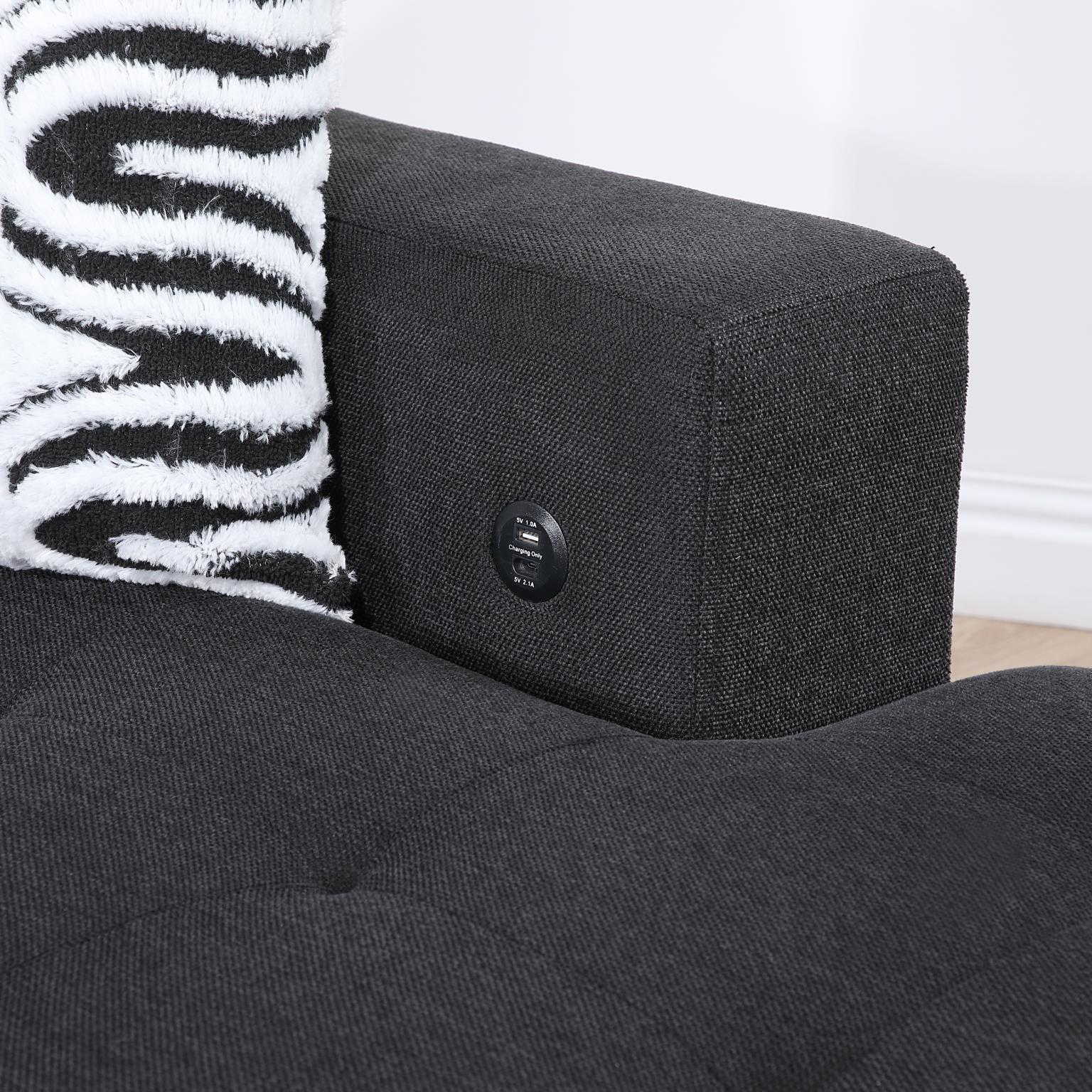 U274 - 3 Piece Sectional With USB (Type A+C) - Black - Stylish Home Furniture