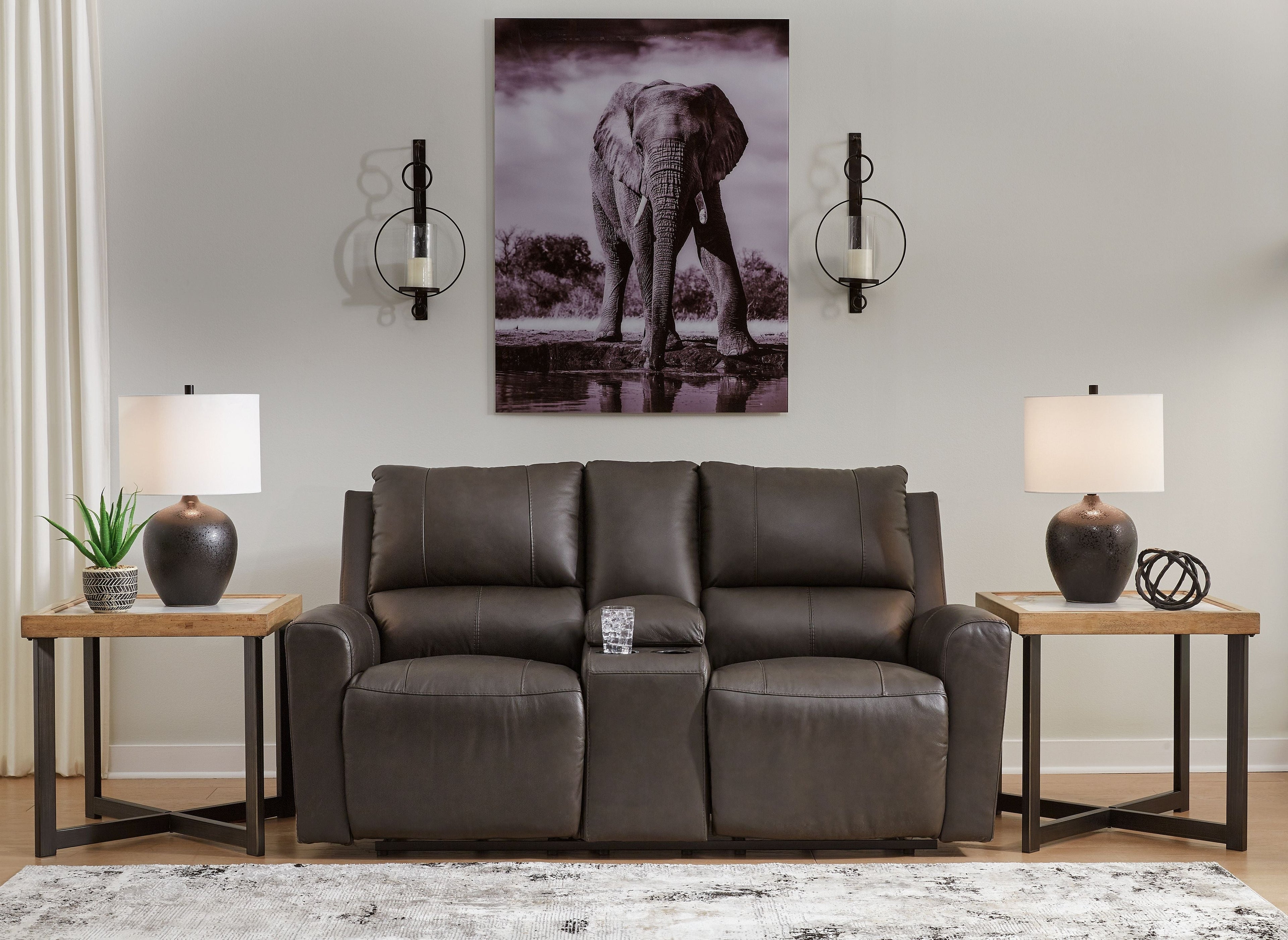 Boxmere - Dbl Power Reclining Loveseat with Console - Storm - Stylish Home Furniture