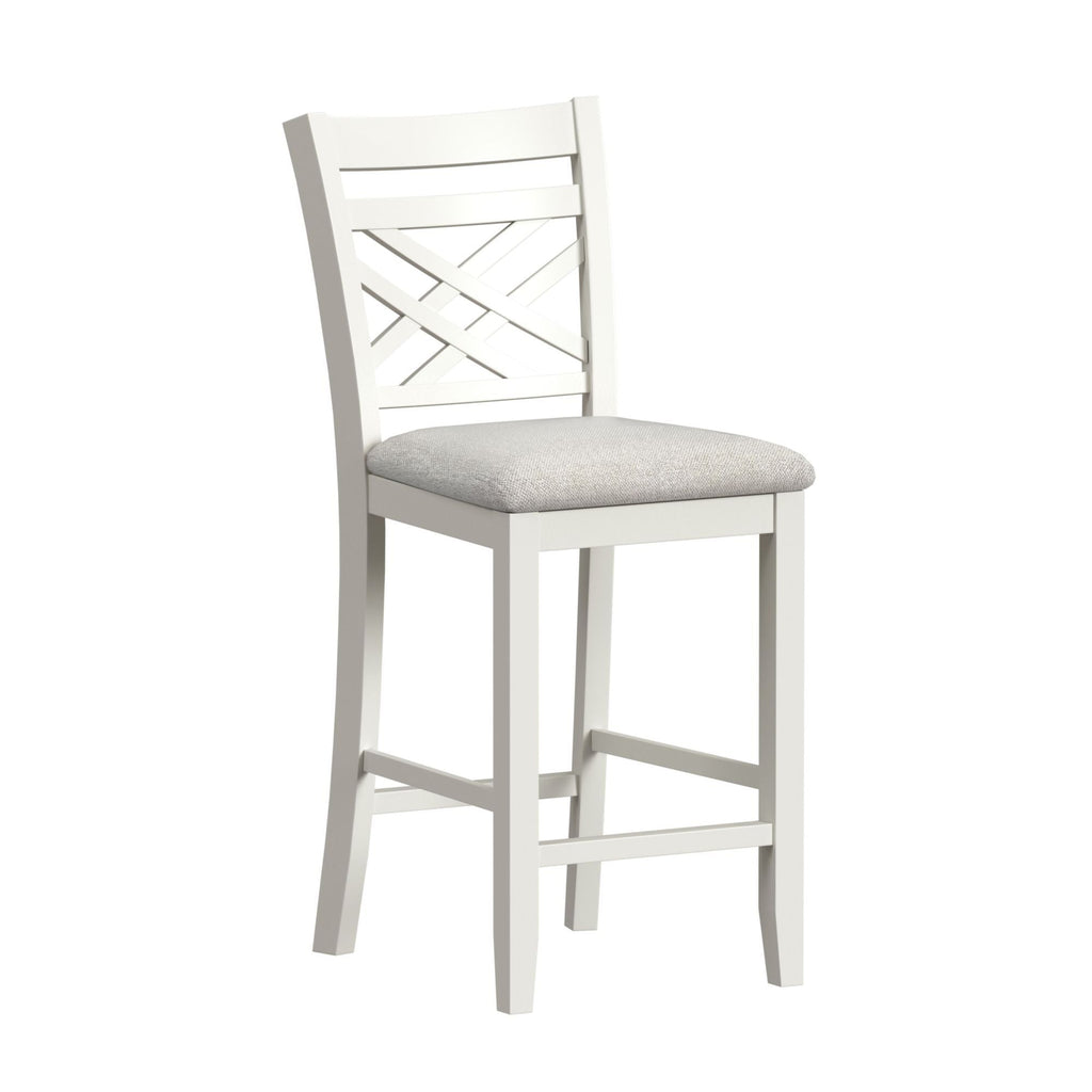 Brooks - 5 Piece Counter Set With Table And 4 Upholstery Seat & Wood Back Chairs - Medium Brown & White - Stylish Home Furniture