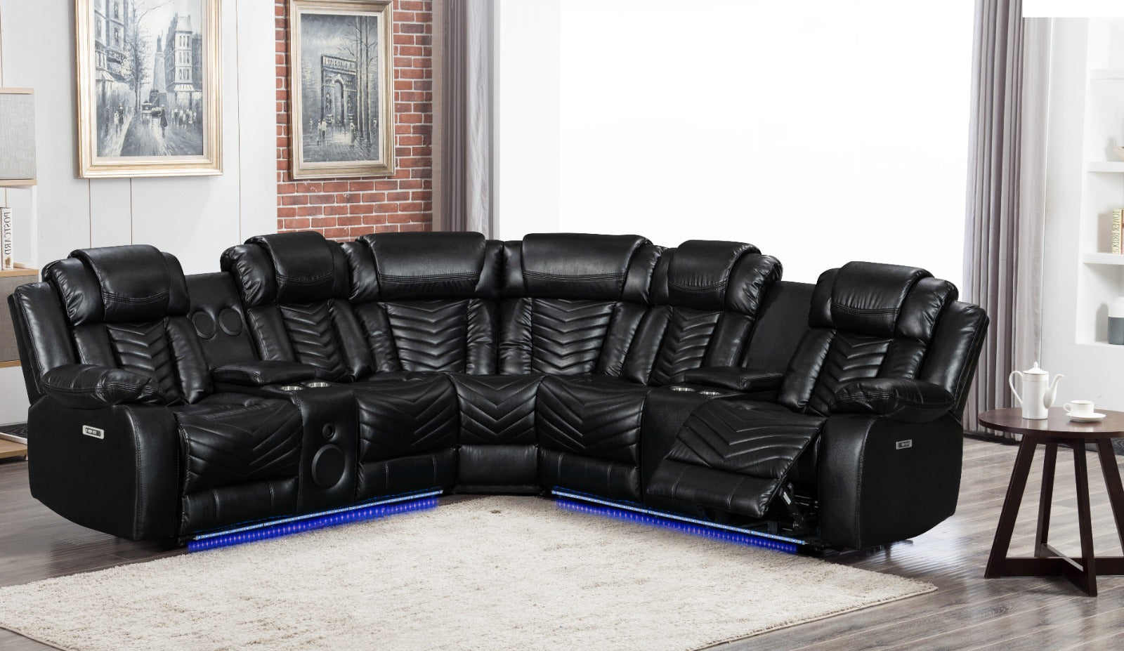 Power Motion LED Reclining Sectional – Black
