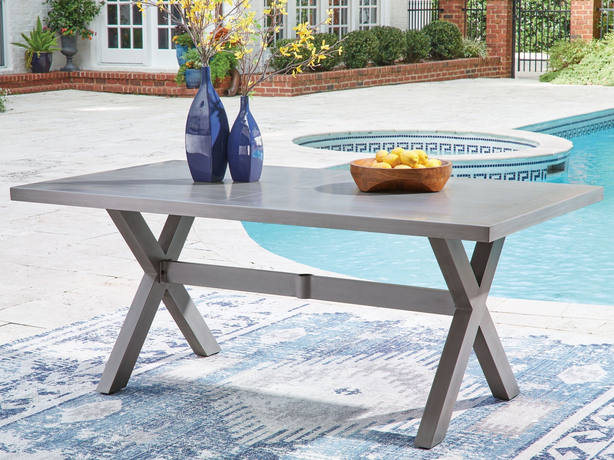 Half Moon Beach - Rectangular Dining Table With Umbrella Option - Gray - Stylish Home Furniture