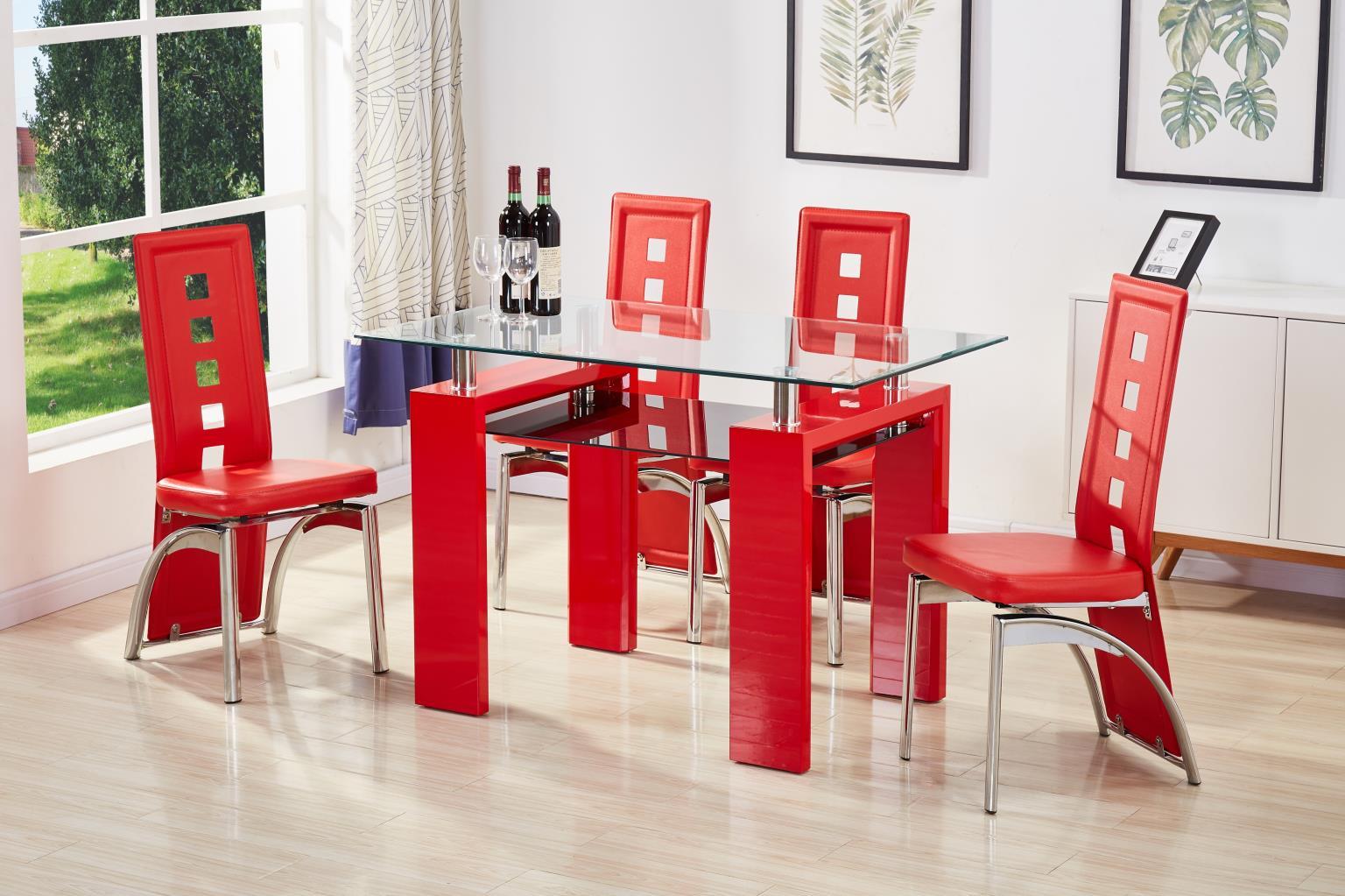 D309 - 5 Piece Dining Room Set (Table, 4 Side Chairs) - Red - Stylish Home Furniture