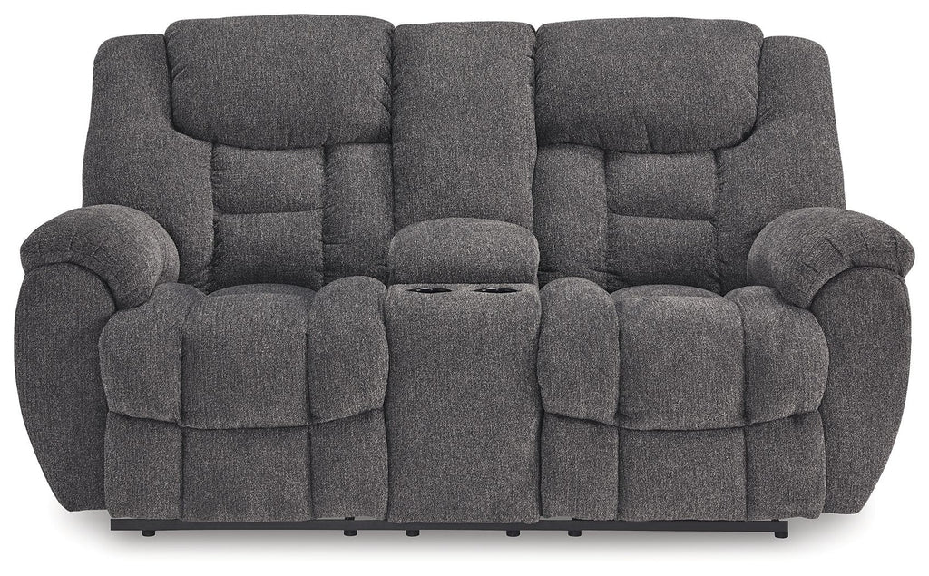 Foreside - Dbl Reclining Loveseat with Console - Charcoal - Stylish Home Furniture