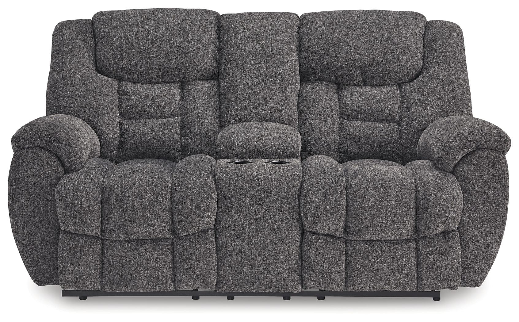 Foreside - Dbl Reclining Loveseat with Console - Charcoal - Stylish Home Furniture