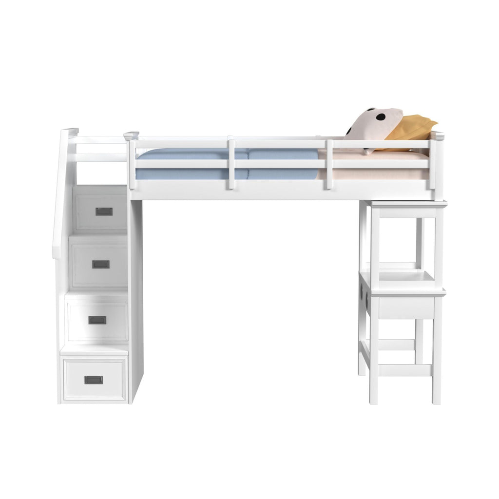Hampton Kids - Loft Bed With Staircase And Desk With Speaker - Stylish Home Furniture