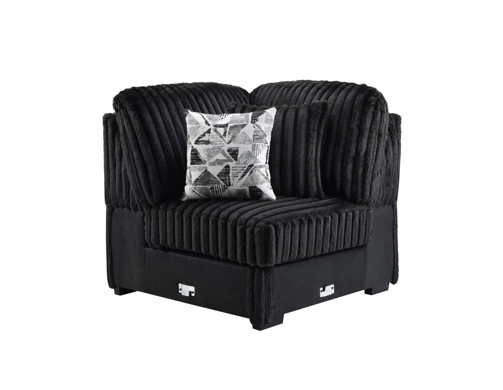 U259 - Corduroy Power Reclining 4 Piece Sectional With 2 Wireless Charger - Black - Stylish Home Furniture