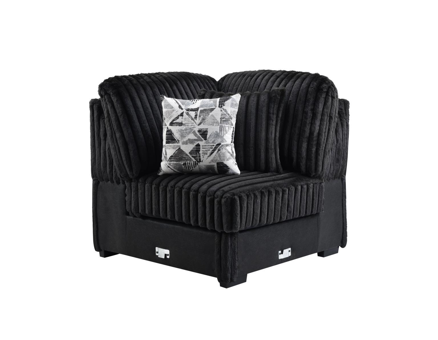 U259 - Corduroy Power Reclining 4 Piece Sectional With 2 Wireless Charger - Black - Stylish Home Furniture