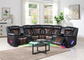 U56 - 3 Piece Power Sectional With Bluetooth Speaker, And Wireless Charger, Multi Color LED - Black / Brown - Stylish Home Furniture
