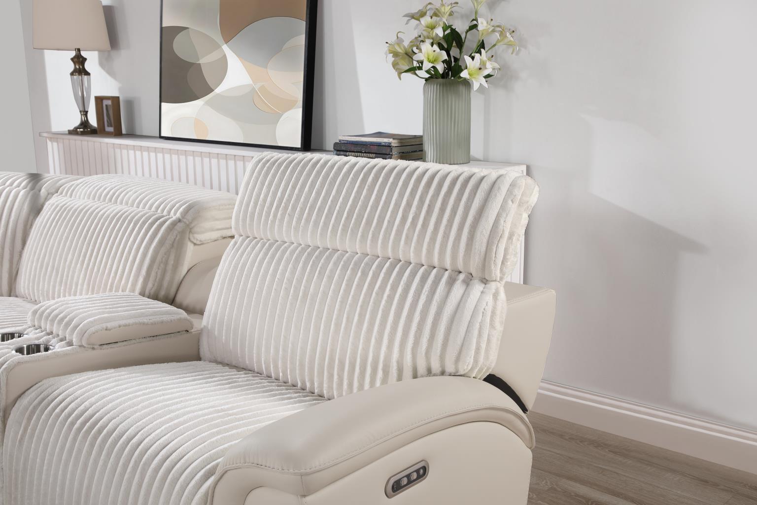 U14 - 6 Piece Power Reclining Sectional With Power Headrest - White