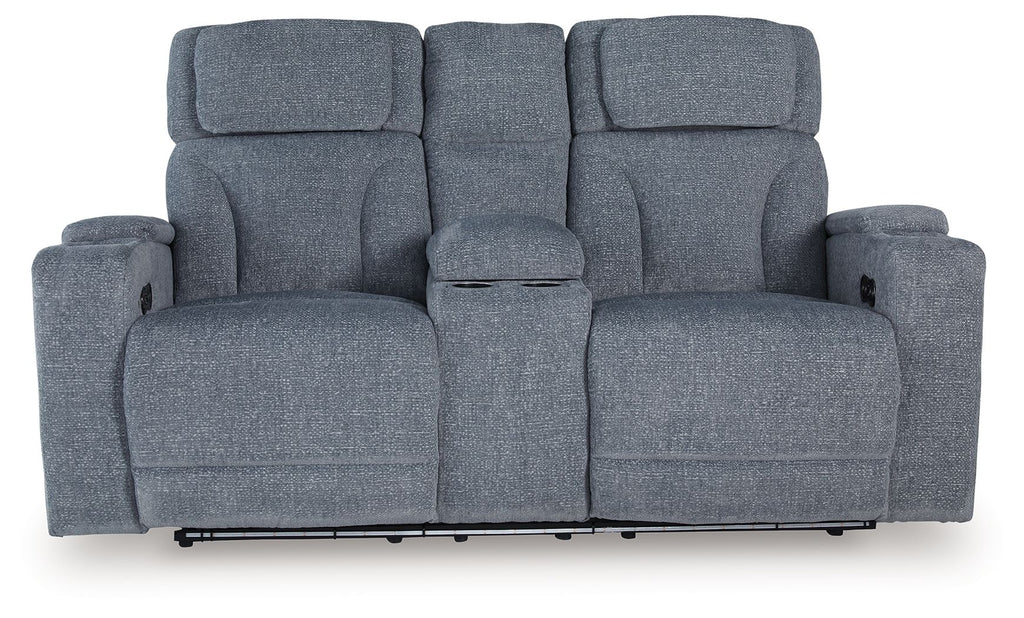 Studio Cave - Power Reclining Loveseat with Console - Steel - Stylish Home Furniture