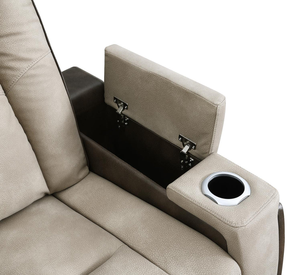 U78 - Power Reclining Chair With Power Headrest, Storage Arms / USB And Wireless Charger - Sand / Brown - Stylish Home Furniture