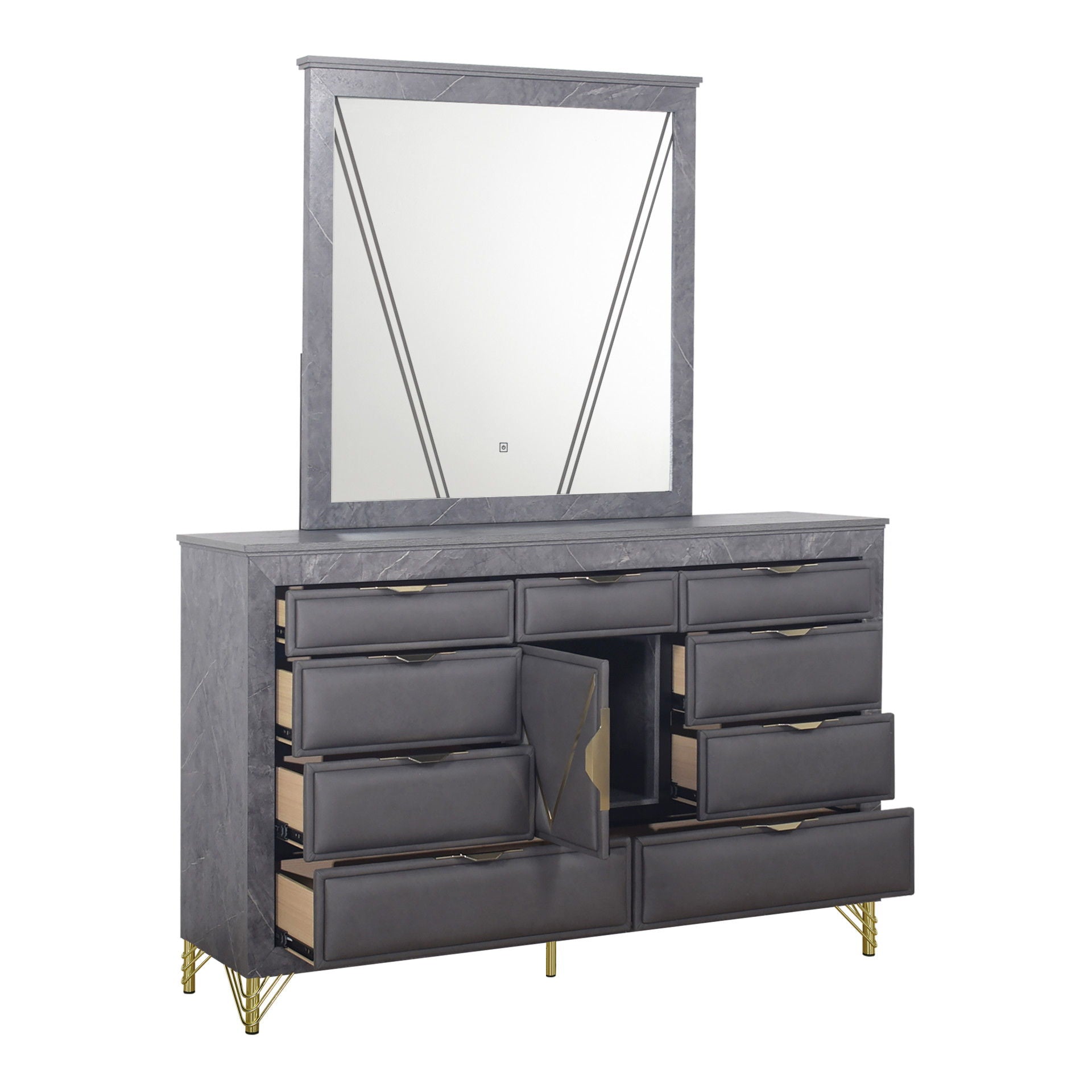 Symmetry - Lighted Mirror - Charcoal - Stylish Home Furniture