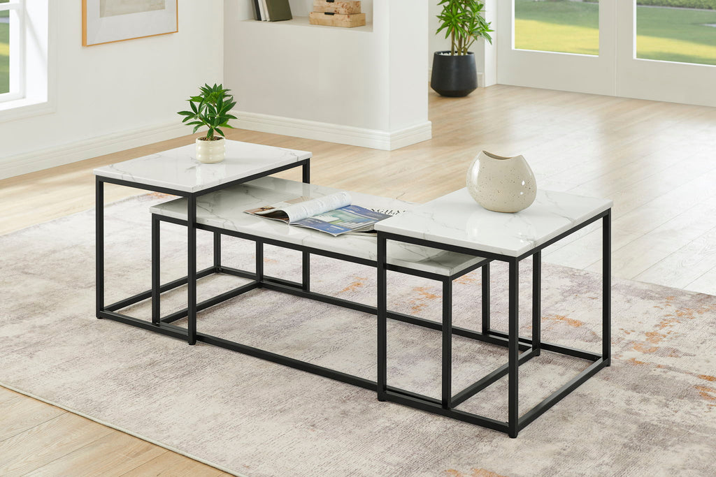 Vetra - Faux Marble 3 Piece Occasional Set - (Coffee & 2 End Tables) - Black / White - Stylish Home Furniture