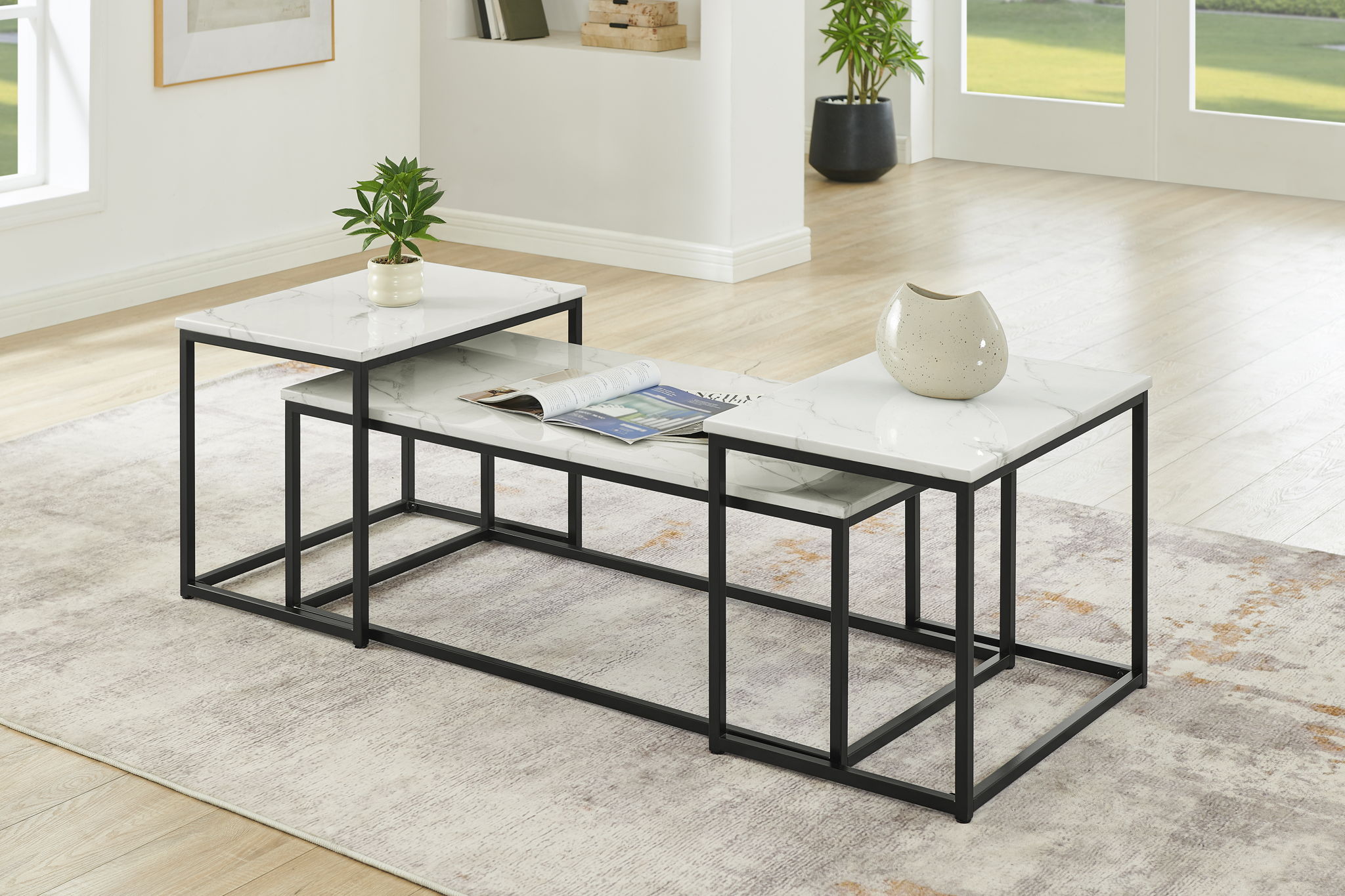 Vetra - Faux Marble 3 Piece Occasional Set - (Coffee & 2 End Tables) - Black / White - Stylish Home Furniture