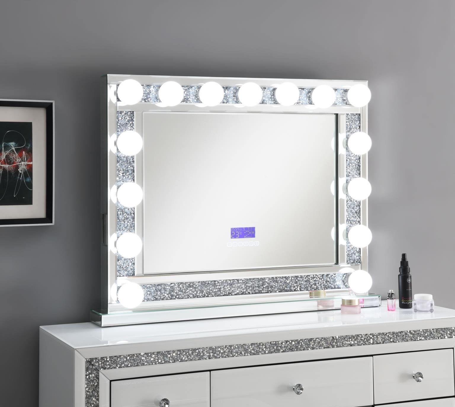 G-310 - Glamour Vanity Set (MDF Dresser + Mirror Bluetooth Speaker With Lights) - Pearl Silver - Stylish Home Furniture