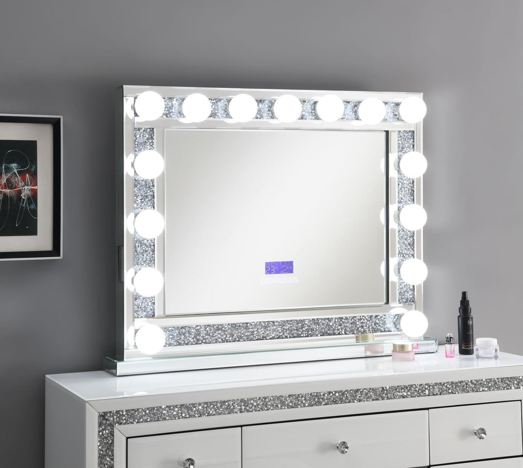 G-317 - Glamour Vanity Set (MDF Dresser + Mirror Bluetooth Speaker With Lights) - Pearl Silver - Stylish Home Furniture