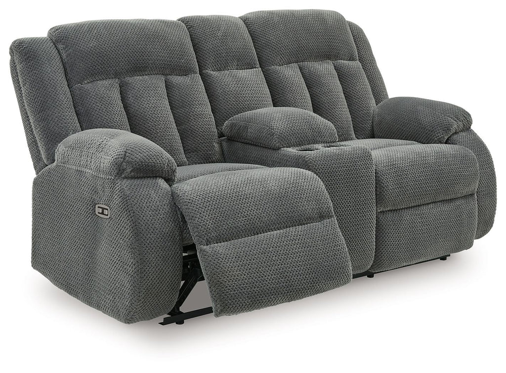 Observation - Double Reclining Power Loveseat With Console - Steel - Stylish Home Furniture