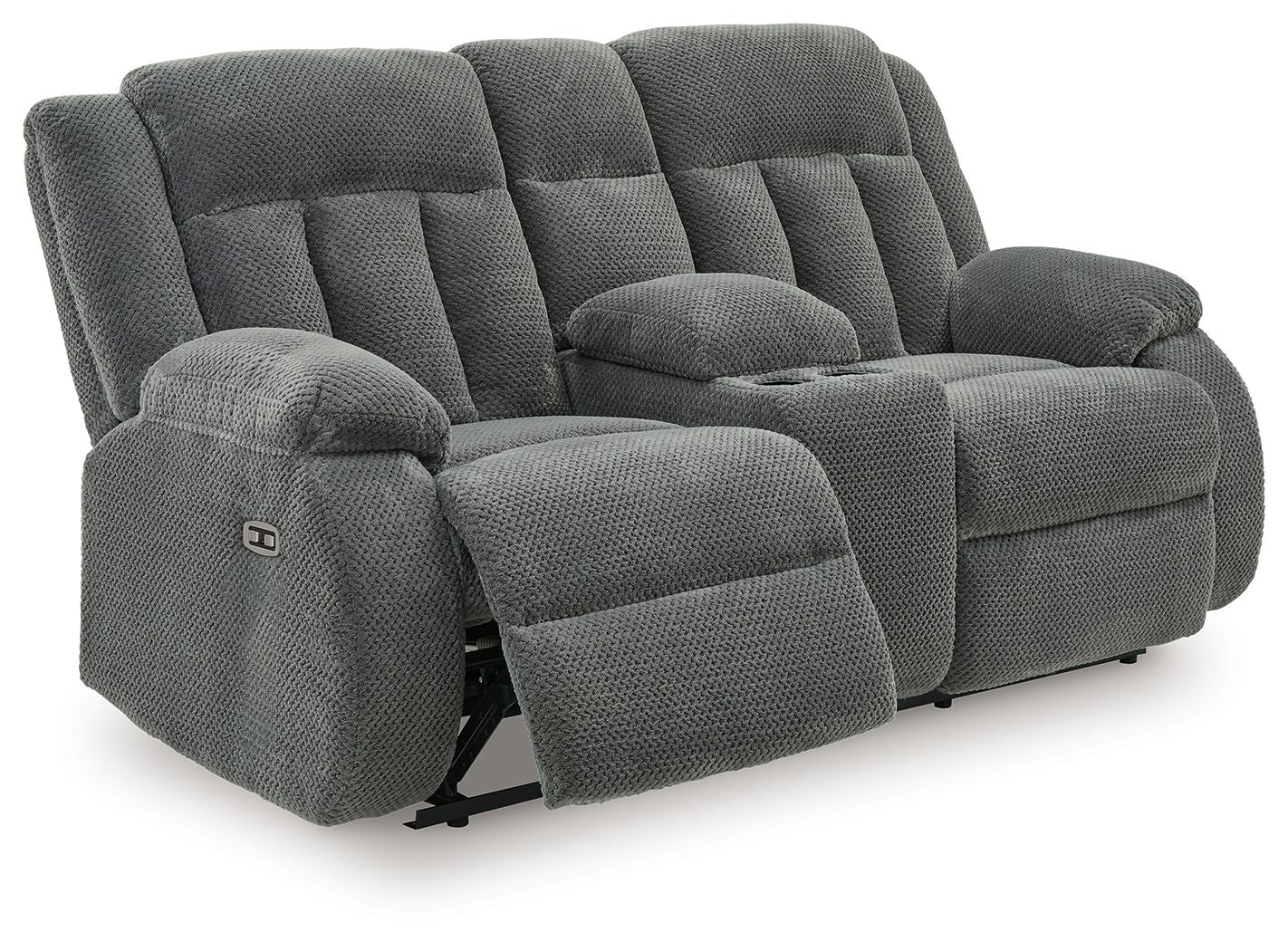 Observation - Double Reclining Power Loveseat With Console - Steel - Stylish Home Furniture