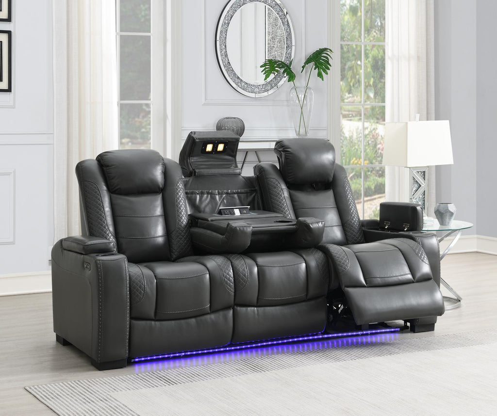 U93 - LED Power Reclining With Power Headrest, Bluetooth Speaker, And Drop Down Table Loveseat - Dark Gray - Stylish Home Furniture