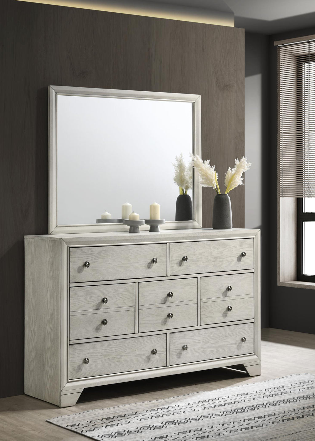 B320 - Oak Mirror - Antique White - Stylish Home Furniture
