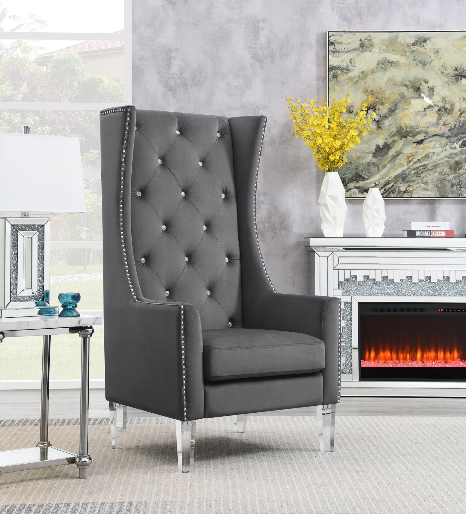 D2091 - High Back Velvet Wing Chair With Acrylic Legs - Stylish Home Furniture