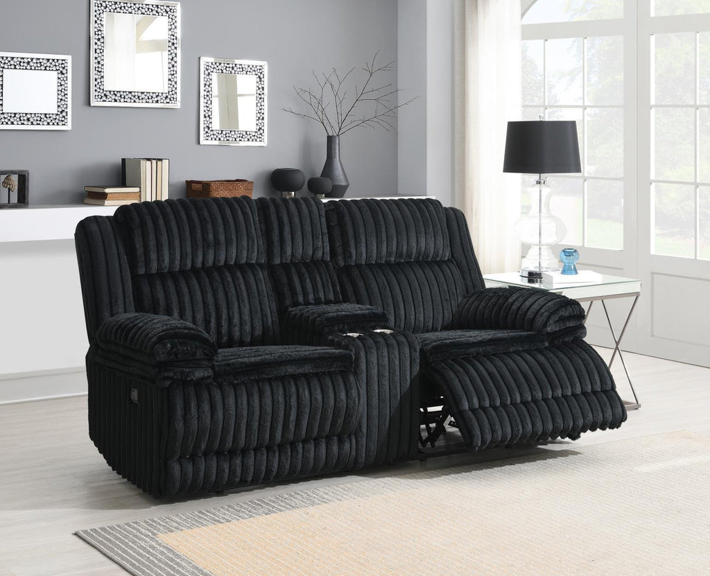 U112 - Corduroy Motion Loveseat - Black - Stylish Home Furniture
