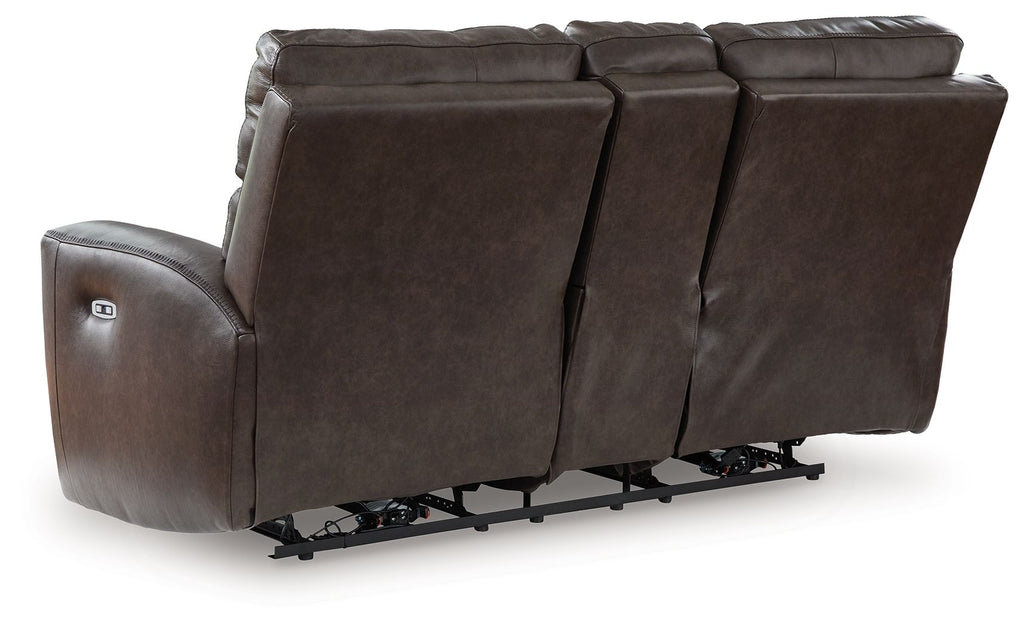 Crossplex - Power Reclining Loveseat / Console / Adjustable Headrest - Smoke - Stylish Home Furniture
