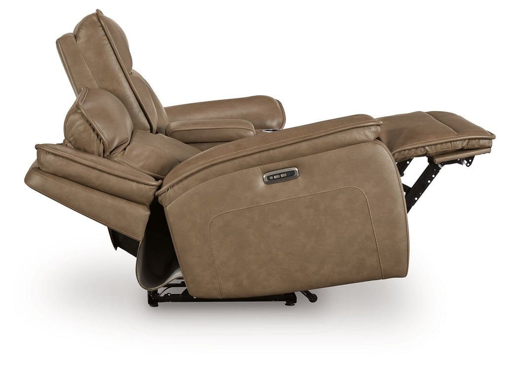 Glencroft - Power Reclining Loveseat With Console / Adjustable Headrest - Sahara - Stylish Home Furniture