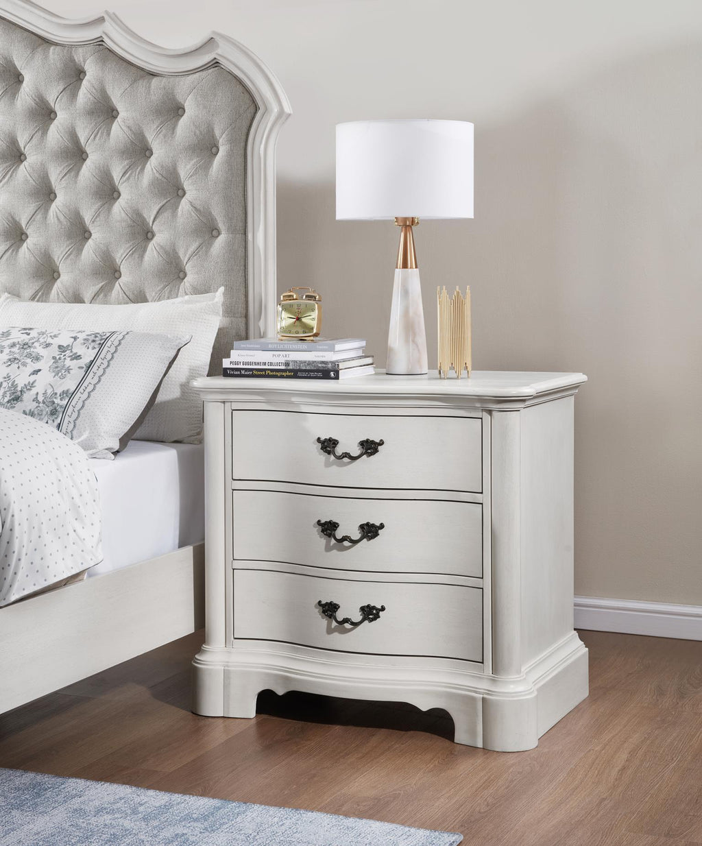 B072 - Nightstand - Antique White - Stylish Home Furniture
