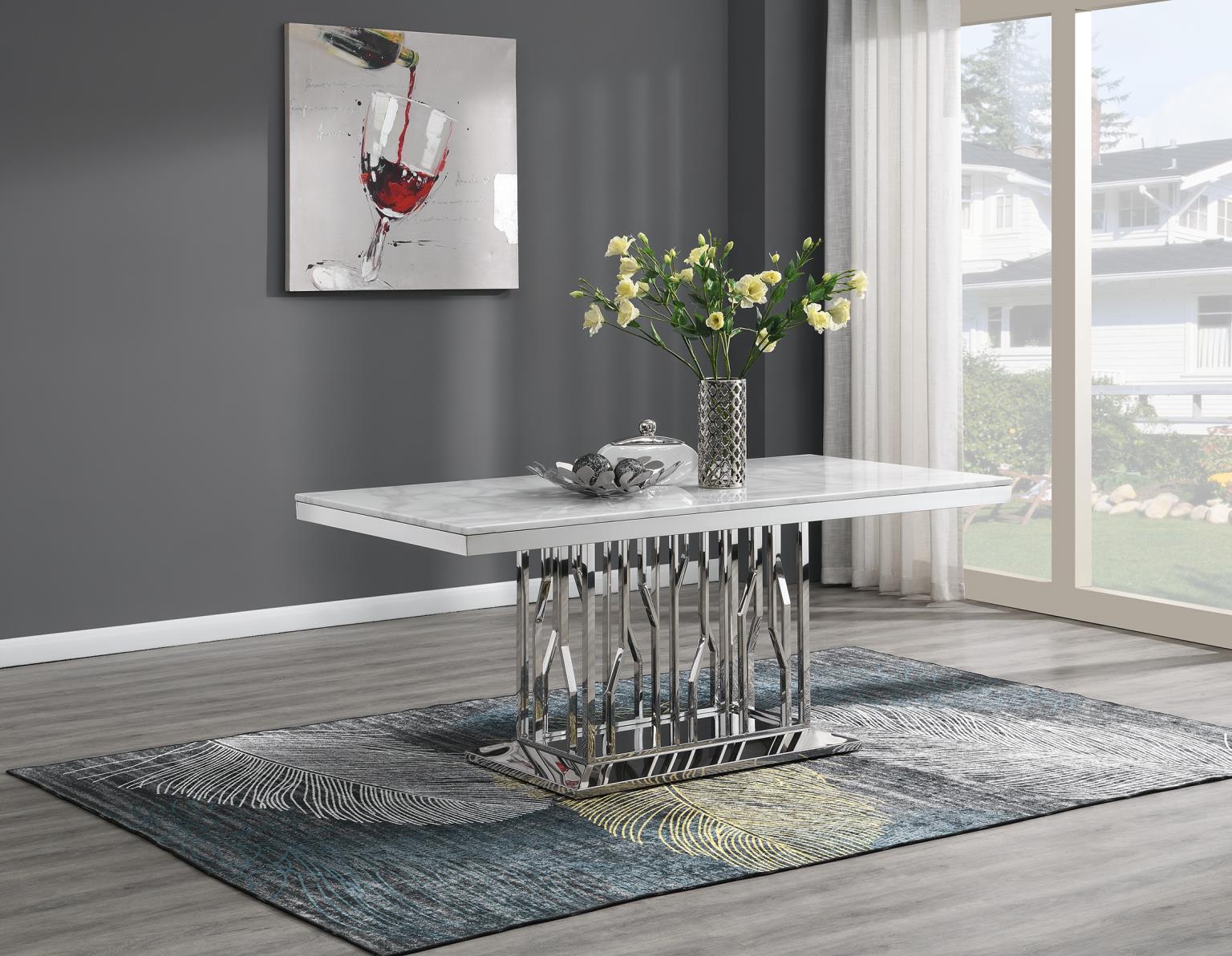 G-081-T-WHITE - Marble Dining Table - White - Stylish Home Furniture