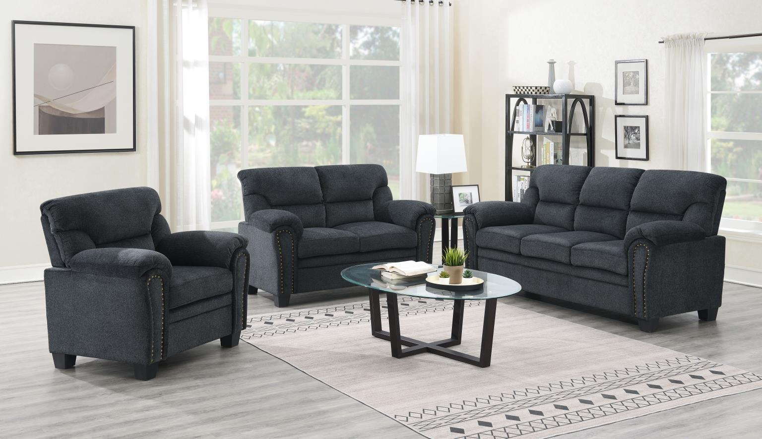 U453 - Chenille Loveseat With Nailhead - Charcoal Chenille - Stylish Home Furniture