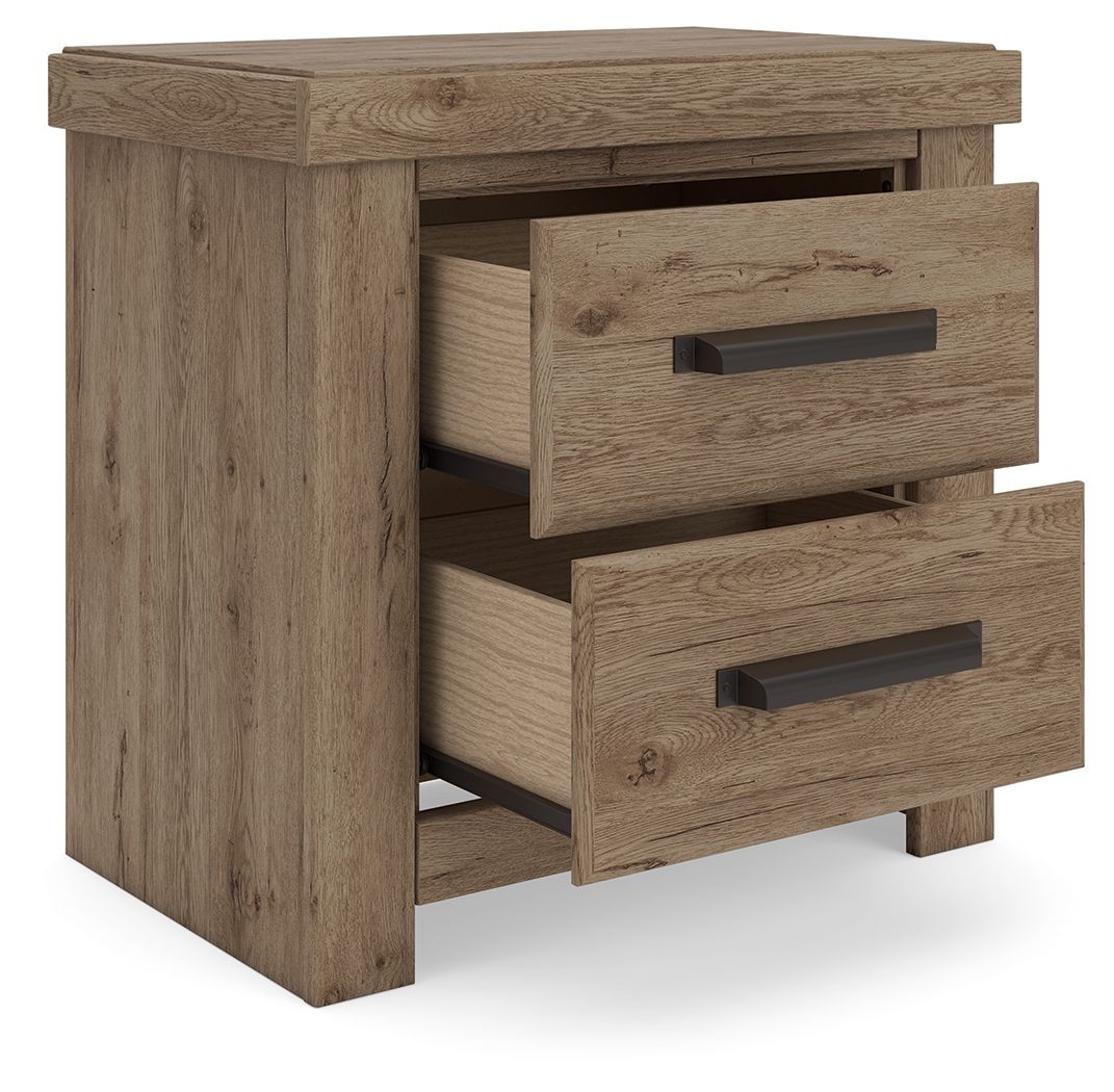 Oliandon - Two Drawer Night Stand - Light Brown - Stylish Home Furniture