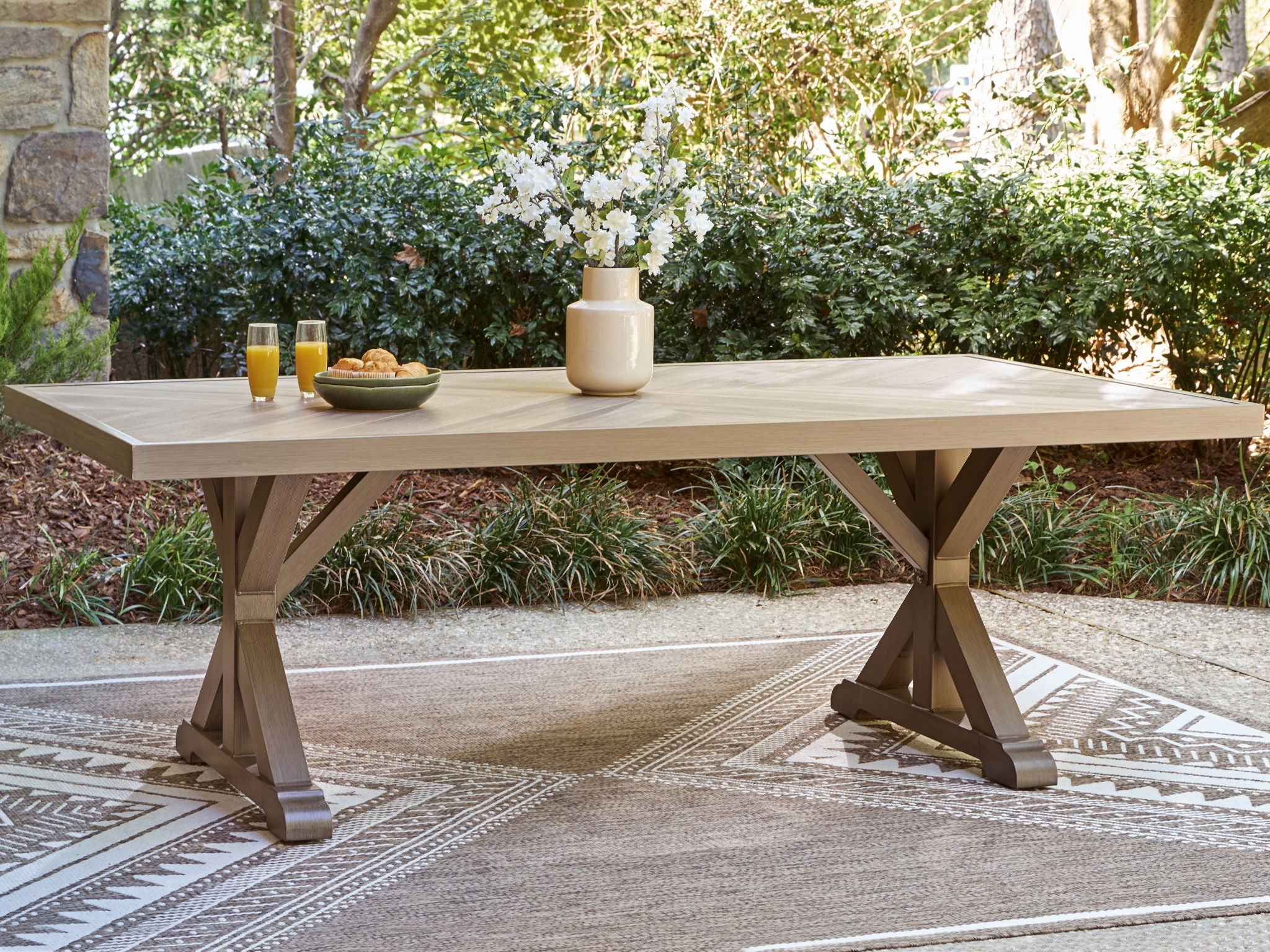 Laguna Heights - Rectangular Dining Table With Umbrella Option - Beige - Stylish Home Furniture