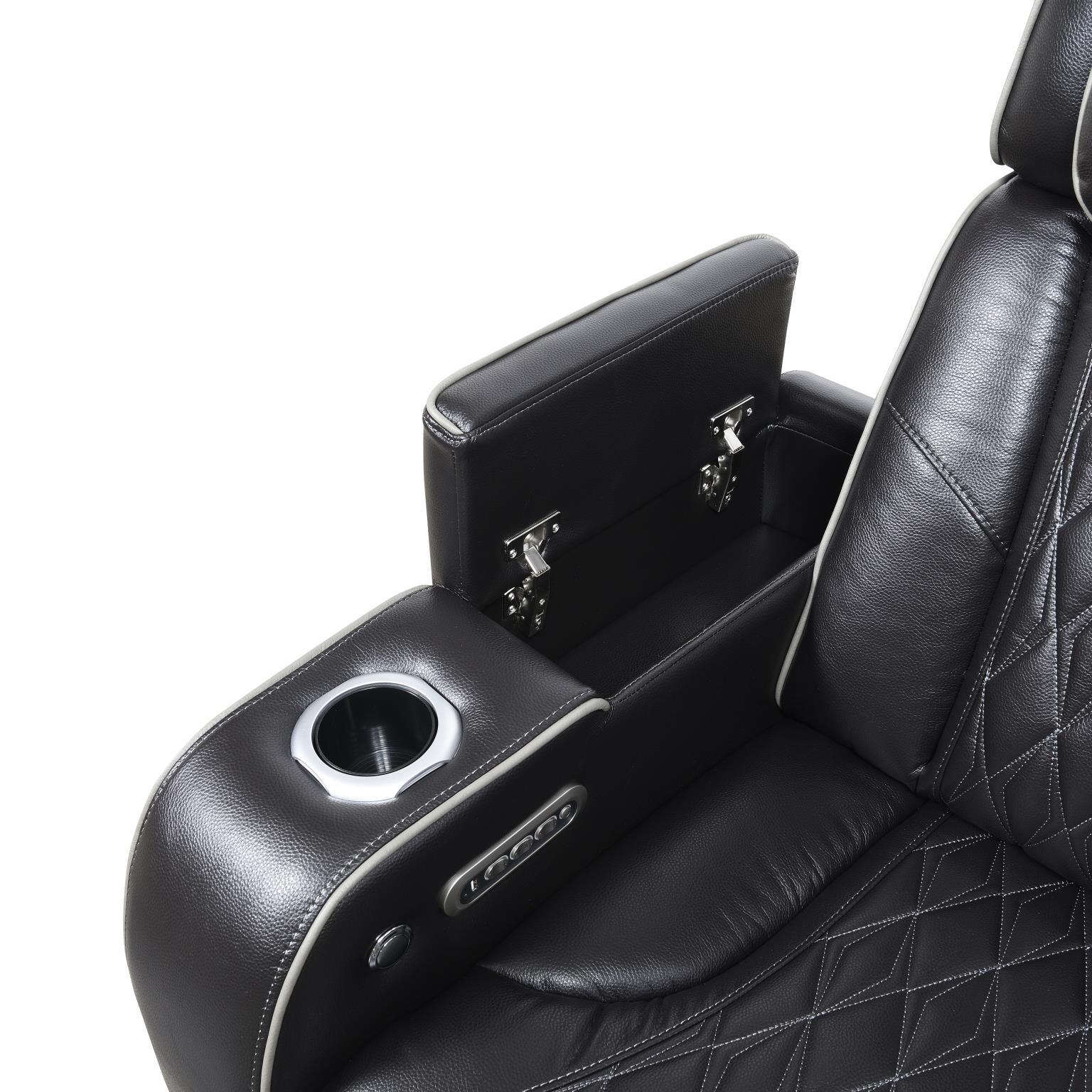 U70 - Power Reclining With Power Headrest, Massage, Heat, Ambient Lighting, Storage Arms / USB - Black - Stylish Home Furniture