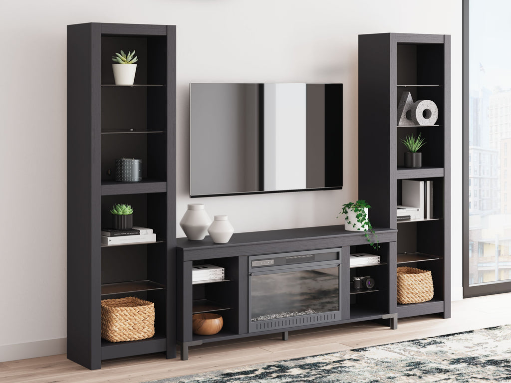 Cayberry - 3-Piece Entertainment Center With Electric Fireplace - Black - Stylish Home Furniture
