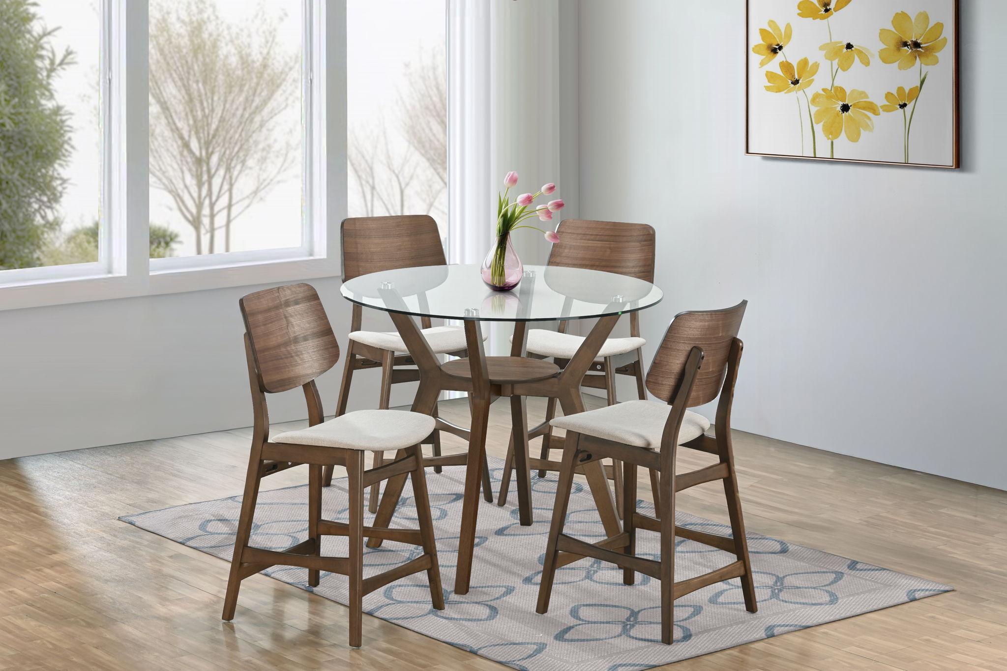 Oscar - Round Glass Counter Table Set - Stylish Home Furniture