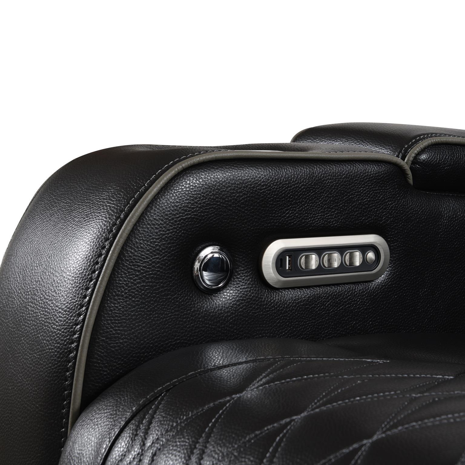 U10 - 3 Piece Power LED Sectional, Power Headrest, Heat, Massage Wireless Charger, And USB - Black - Stylish Home Furniture