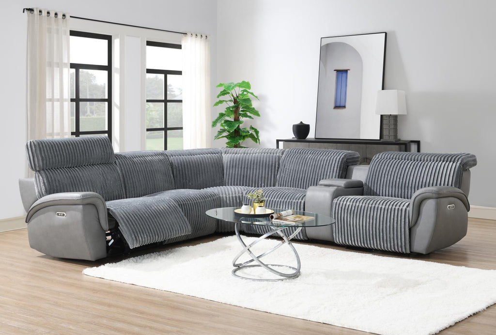 U13 - 6 Piece Gray Power Reclining Sectional With Power Headrest - Dark Gray - Stylish Home Furniture