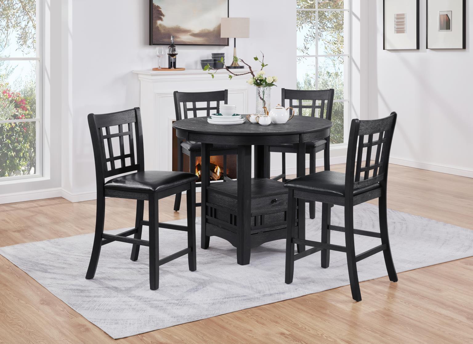 D151 - Counter Height Extension Table Wire Brush - Black - Stylish Home Furniture