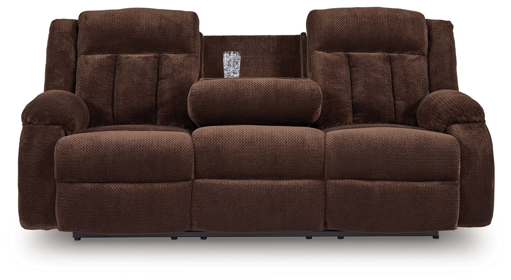 Free Wake - Reclining Power Sofa With Drop Down Table - Chocolate - Stylish Home Furniture
