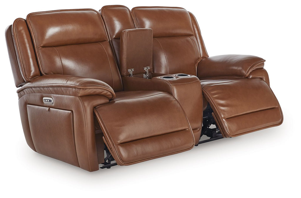 Healy Pier - Power Reclining Loveseat With Console / Adj Headrest - Chocolate - Stylish Home Furniture