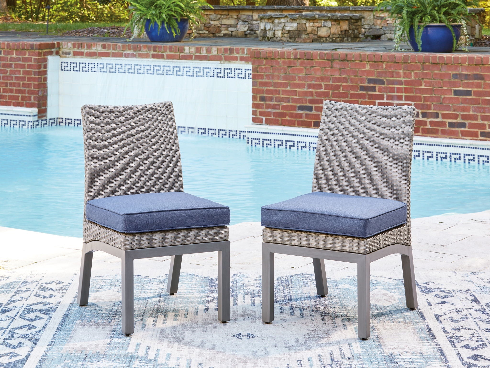 Half Moon Beach - Side Chair With Cushion (Set of 2) - Blue / Gray - Stylish Home Furniture