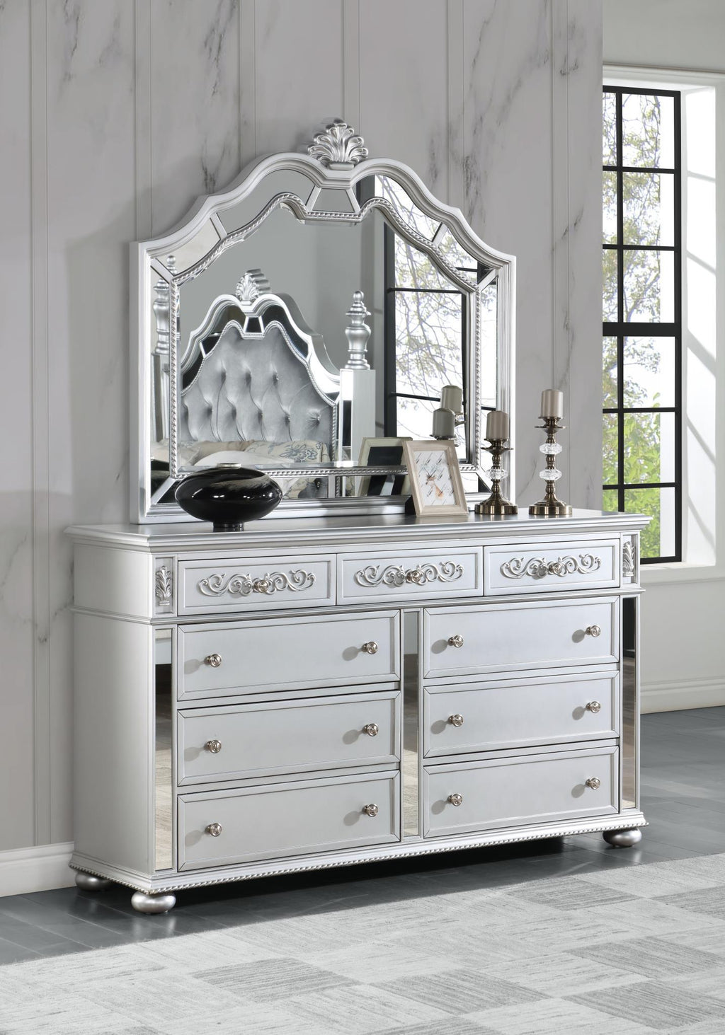 B052 - Dresser - Shimmer Silver - Stylish Home Furniture