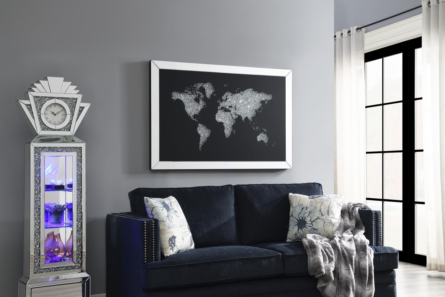 A2010 - LED Wall Art (World Map) - Pearl Silver - Stylish Home Furniture