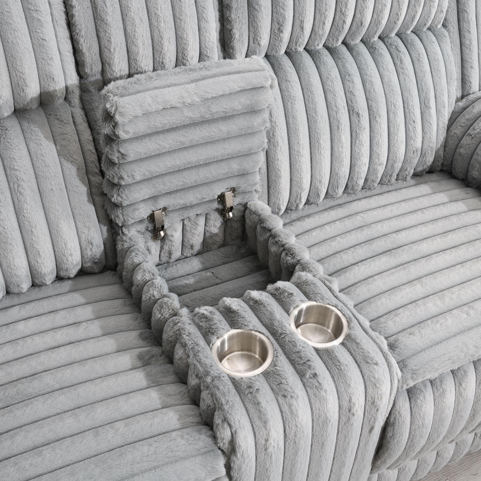 U113 - Corduroy Motion Loveseat - Gray - Stylish Home Furniture