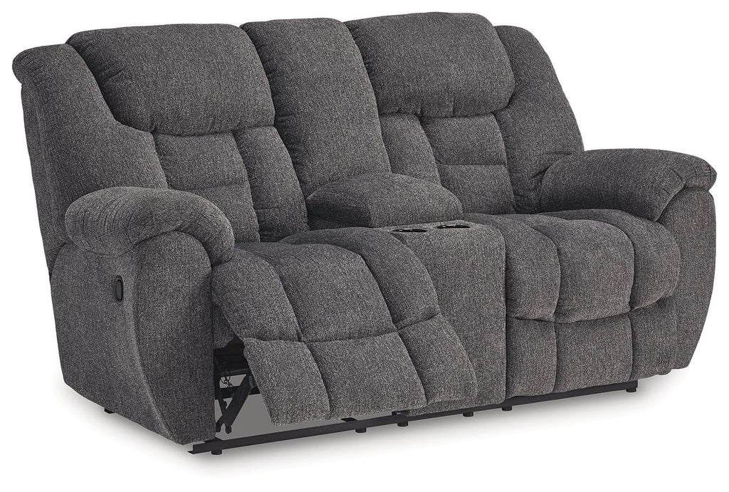 Foreside - Dbl Reclining Loveseat with Console - Charcoal - Stylish Home Furniture