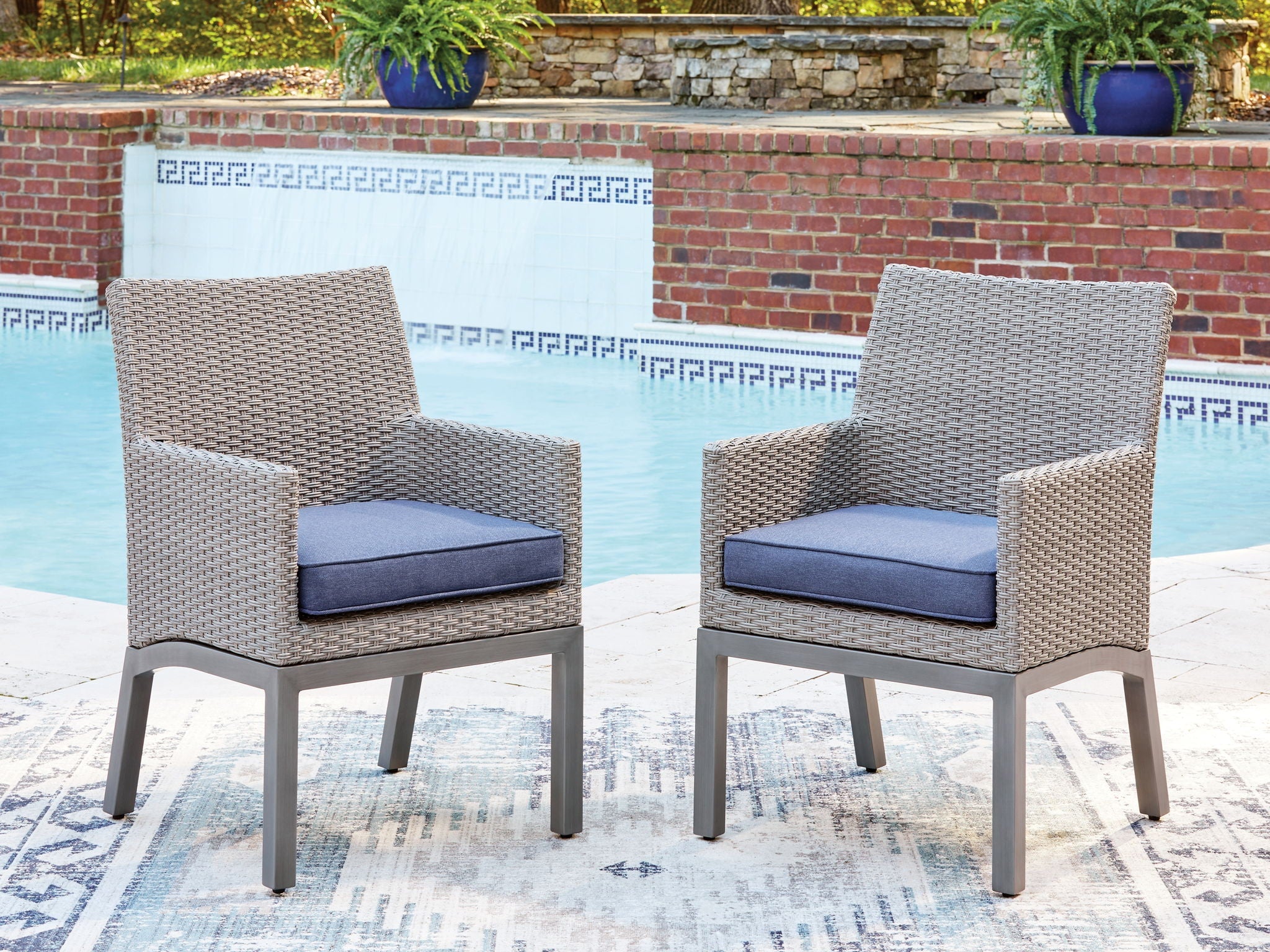 Half Moon Beach - Arm Chair With Cushion (Set of 2) - Blue / Gray - Stylish Home Furniture